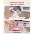 thumbnail image 4 of KFFKFF Wooden Play Kitchen for Kids, Pretend Play Set with Lights & Sounds, Includes Food & Cookware Accessories, Range Hood, Microwave, for Toddlers Ages 3-8, Pink, 4 of 9