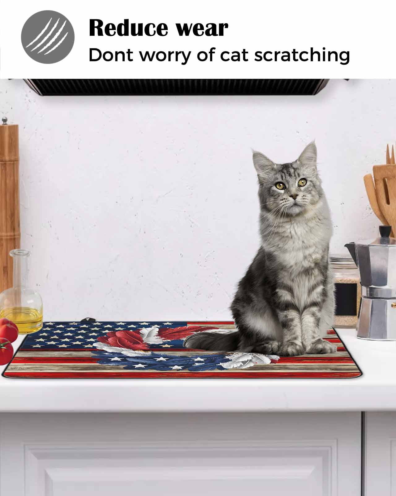 Large Induction Cooktop Protector Mat American Flag Stove Top Covers for Electric Stove, Blue Red USA Flag Eagle Wreath Decorative Stove Burner Cover Mats, Glass Top Stove Cover