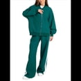 thumbnail image 2 of Conjunto de 2 Piezas para Mujer: Sudadera Informal de Larga con Cremallera y Pantalones Deportivos de Pierna Verde Océano L, 2 of 10
