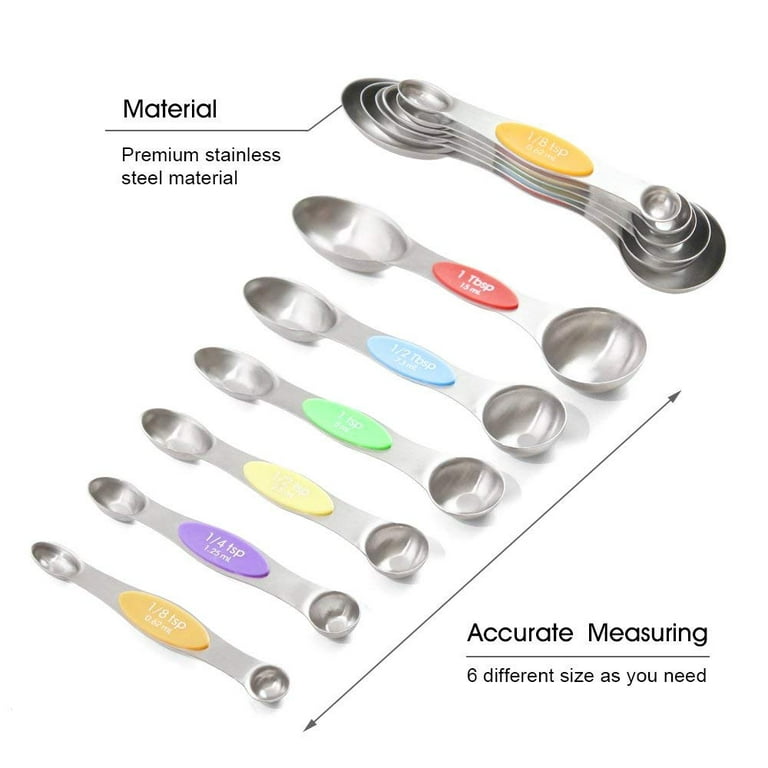  Magnetic Measuring Spoons Set of 9 Stainless Steel Measuring  Spoons Set with Leveler Dual Sided Teaspoon Tablespoon for Measuring Dry  and Liquid Ingredients Fits in Spice Jars: Home & Kitchen