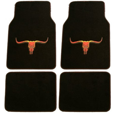 Front & Rear Car Truck SUV Carpet Floor Mats - Long Horn Bull