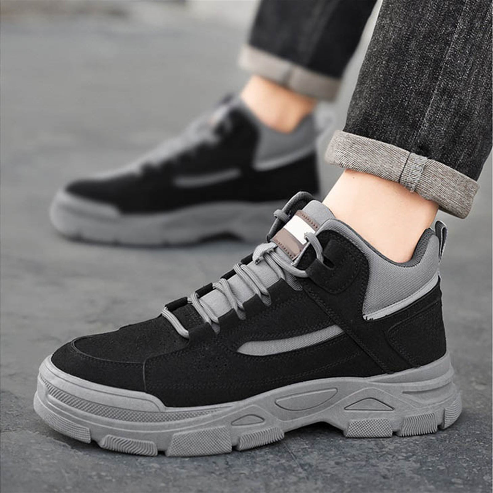 TIREOW Men's Slip On Walking Sneakers Comfortable Hiking High Top Boots Lightweight Shoes Causal Chukka Boots Outdoor Walking Shoes Fashion Men's Boots Work Boots (10.5, Black)