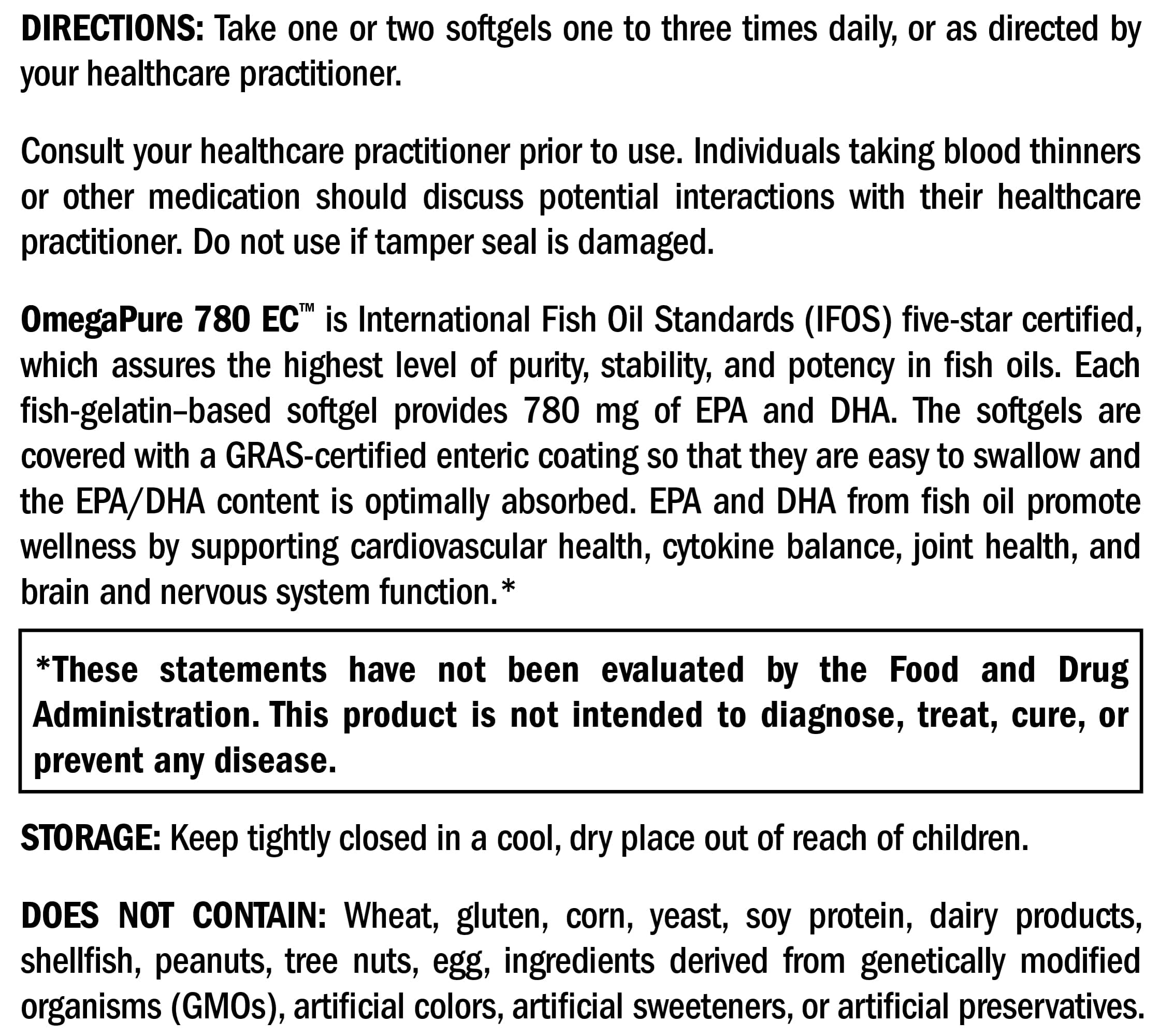 XYMOGEN OmegaPure 780 EC - Cardiovascular & Brain Support - IFOS Five-Star Certified Fish Oil - DHA EPA Omega-3 Supplement - Enteric Coated Softgels - 120 Softgel Tablets