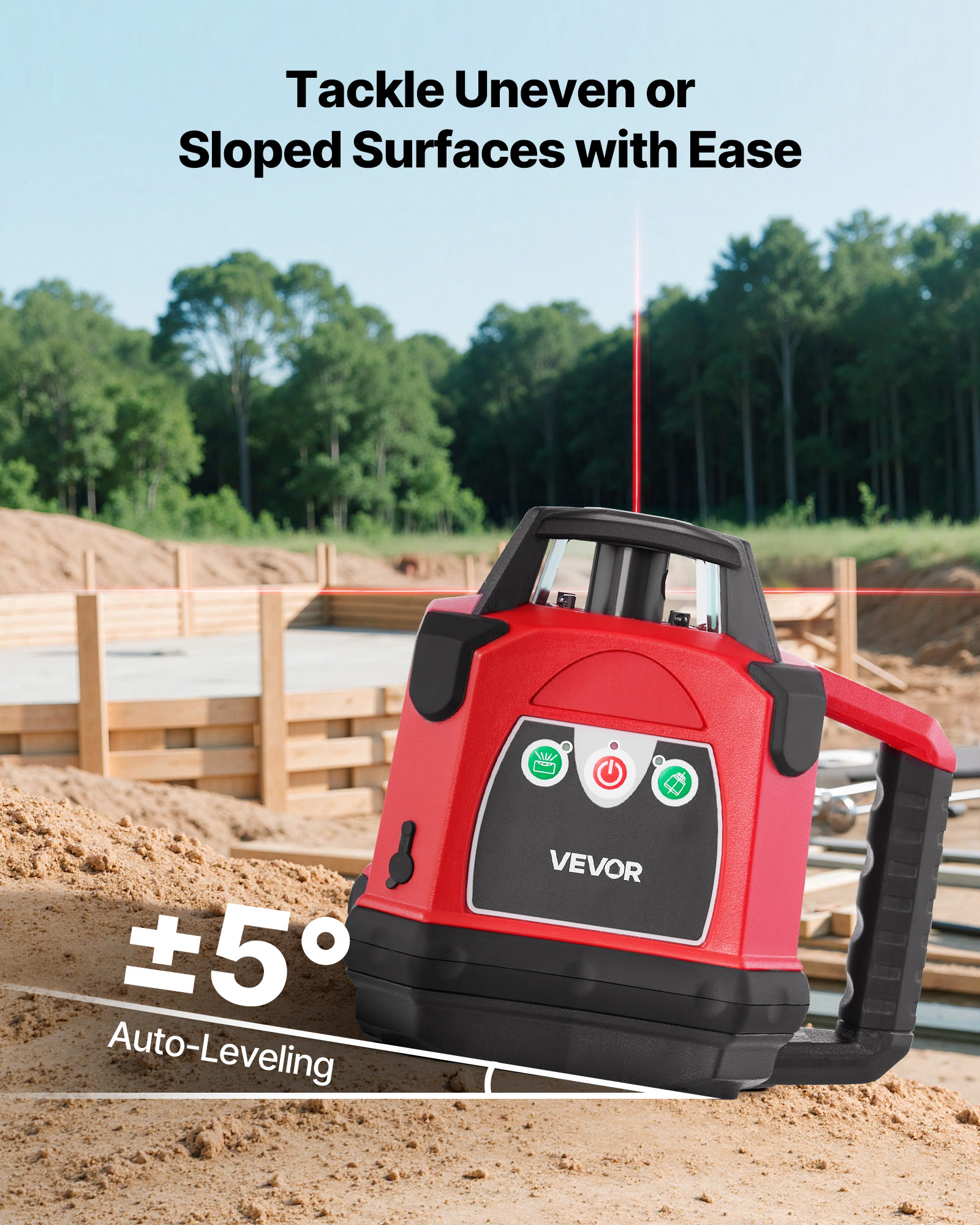 VEVOR Rotary Laser Level Kit, 2650ft 360-Degree Self Leveling Red Horizontal Laser Transit,with Heavy-duty Tripod, Receiver, Remote Control, Toolcase, IP66 Waterproof, 0.06in/100ft for Construction