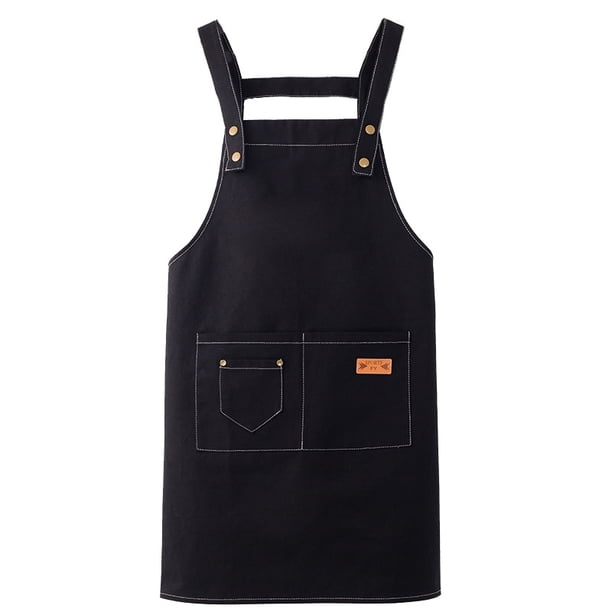 Delantal de trabajo unisex de estilo coreano negro con bolsillos de poliéster