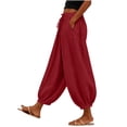 thumbnail image 5 of VBVC Women's Cotton Linen Harem Joggers Pants , Baggy Drawstring Boho Trousers For Women , Ladies' Summer Beach Pants with Pockets, S-2XL, 5 of 6