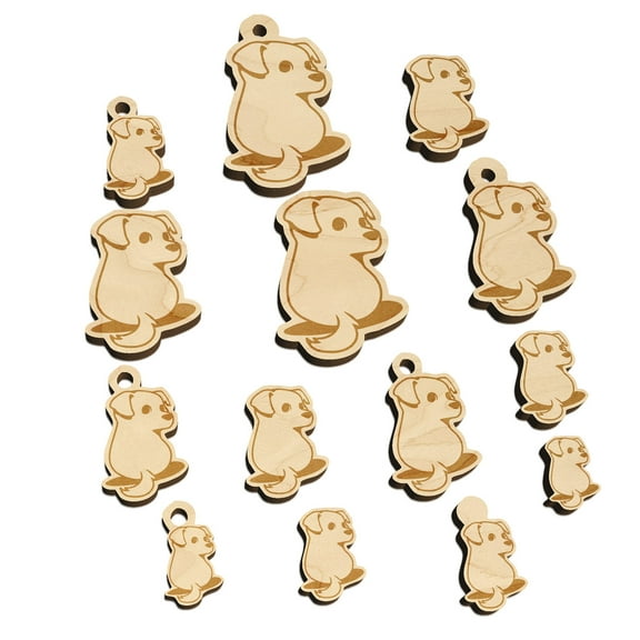 Cute Puppy Looking Back Wood Mini Charms Shapes DIY Craft Jewelry - With Hole - Various Sizes (16pcs)