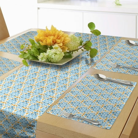 

Yellow and Blue Table Runner & Placemats Diamond Shaped Triangle Geometric Fractal Mosaic Traditional Motif Set for Dining Table Placemat 4 pcs + Runner 12 x90 Aqua Teal Marigold by Ambesonne