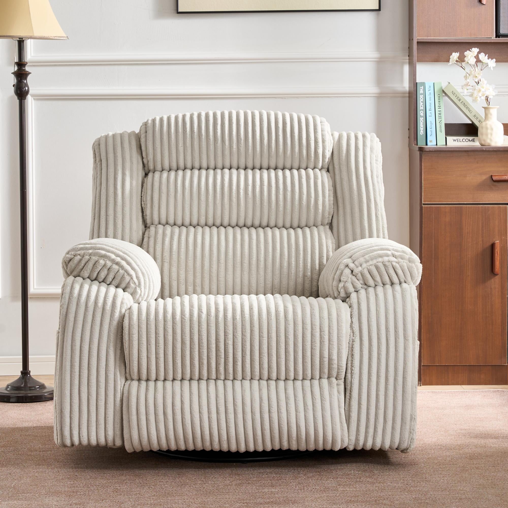 JUUXO Extra Wide Rocker Recliner Swivel Chair Nursery with Heat Massage - USB & Type C Charging Port - Velvet Swivel Reclining Chair for Living Room Bedroom Office
