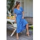 thumbnail image 4 of Vestido PRETTYGARDEN Azul Floral Cruzado con Cinturón y Escote en V - M, 4 of 8