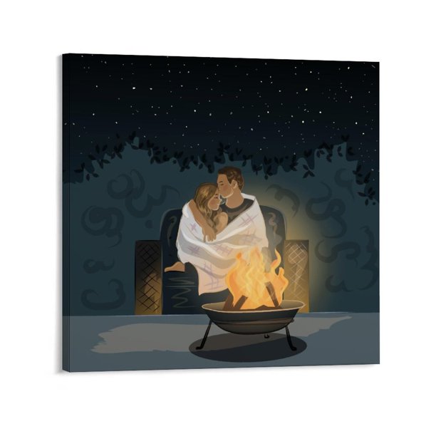 Loving Couple Painting Canvas Wall Art without Framed, Square Version