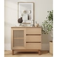 thumbnail image 1 of Yiwa Rattan Buffet Sideboard Cabinet with 3 Drawers and Shelf for Entryway, Living Room, Office, Natural, 1 of 7