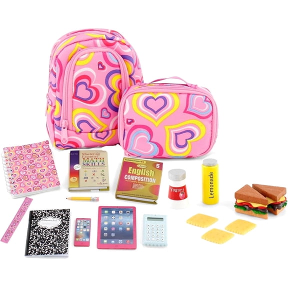 Emily Rose 18-inch Doll 18-Piece School Backpack and Lunch Accessories Gift Set