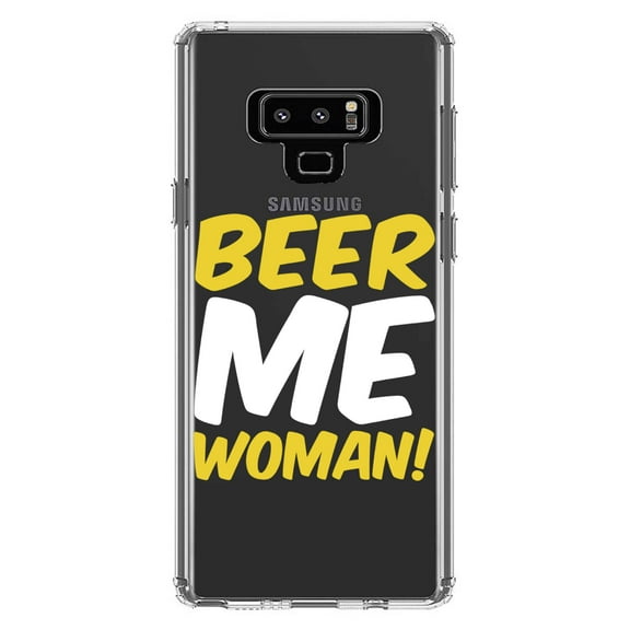 DistinctInk Clear Shockproof Hybrid Case for Samsung Galaxy Note 9 - TPU Bumper Acrylic Back Tempered Glass Screen Protector - Beer Me Woman!