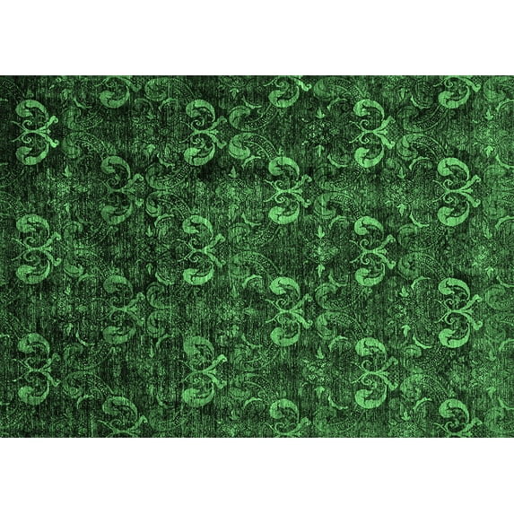 Ahgly Company Indoor Rectangle Abstract Emerald Green Modern Area Rugs, 2' x 4'