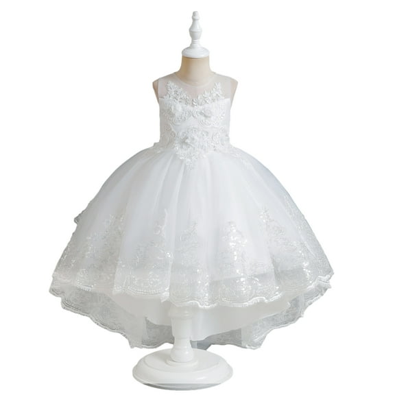 XBASW Toddler Kids Sleeveless Mesh Princess Dress Baby Girls Trailing Dress 4-12T Girls Tulle Party Gowns