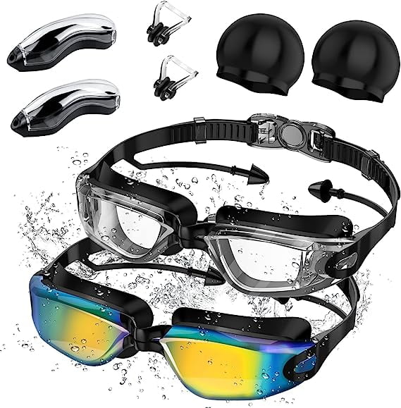 2 Pack Swim Goggles, Goggle with Nose Cover, Tinted, Anti-Fog Lenses ...