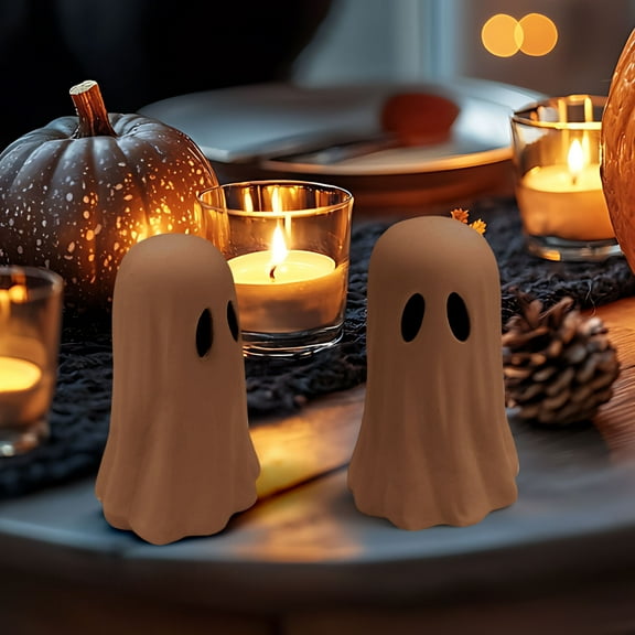 Halloween Ghost Statue - 8" Spooky Cute Resin Decor for Porch/Indoor - Funny Winking Spirit Figurine for Mantle, Shelf & Graveyard Displays