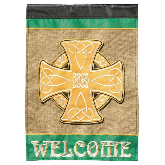 Magnolia Gardens M011510 13 x 18 in. Welcome Celtic Cross Applique Printed Garden Flag
