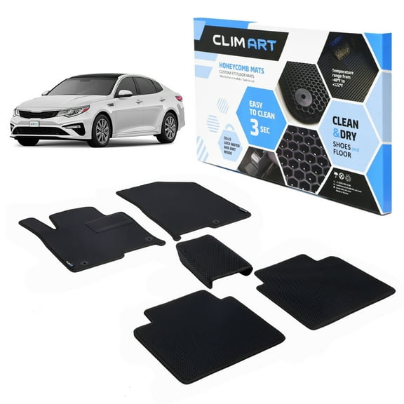 CLIM ART All-Weather Car Floor Mats Compatible with Kia Optima 2016-2020, Custom-Fit Heavy-Duty Floor Liners for Cars & SUVs, Car Accessories for Men & Women, Black - FL911516061