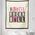 thumbnail image 1 of Rock Music Tapestry, Retro Slogan Rock'n Roll Abstract Grunge Vintage Design Elements, Fabric Wall Hanging Decor for Bedroom Living Room Dorm, 5 Sizes, Charcoal Grey Beige Pink, by Ambesonne, 1 of 1