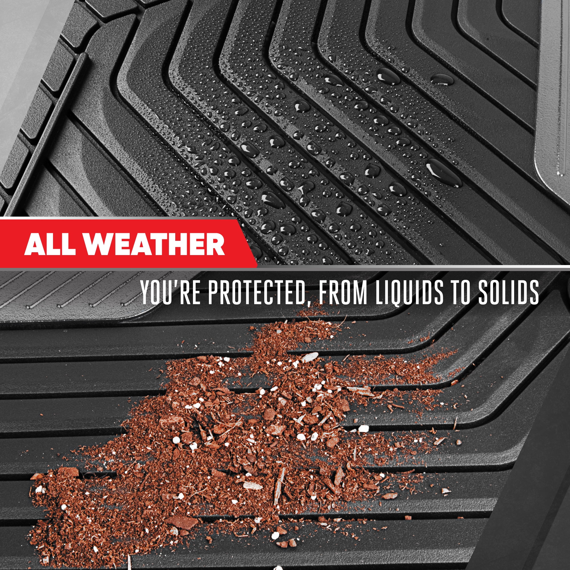 Motor Trend MetallicGuard Car Floor Mats Full Set - Durable Rubber Floor Mats with Silver Metallic Heel Pad, All-Weather Interior Protection for Front and Rear with Non-Slip Backing