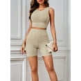 thumbnail image 5 of FEORJGP Women’s Two Piece Summer Outfits Ladies Solid Loungewear Sleeveless Vest Crew Neck Camisole Ribbed Tank Tops and High Waist Shorts Set Basic Simply Comfy Casual Slim Sleepwear, 5 of 8