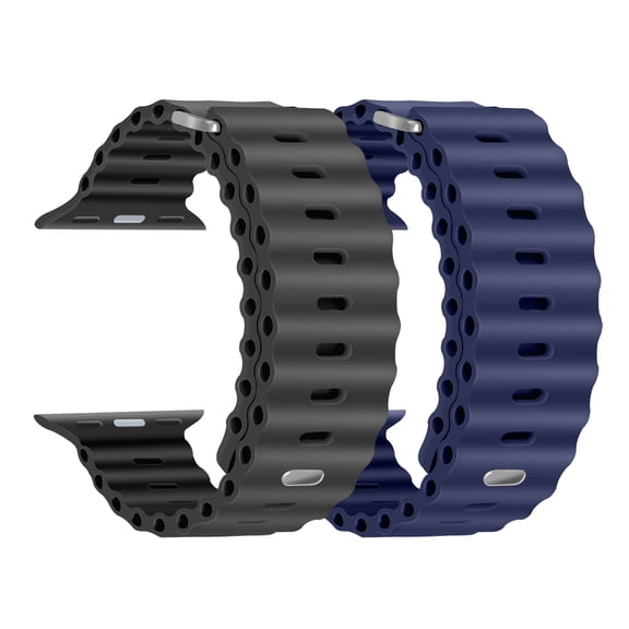 2 Packs Sport Ocean Bands Compatible with Apple Watch Band Ultra 2/Ultra SE Series 9/8/7/6/5/4/3/2/1 Silicone iWatch Band 49mm 45mm 44mm 42mm 41mm 40mm 38mm Women Men