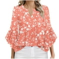 thumbnail image 2 of HOMBOM Ruffle Sleeves Women T Shirts Hot Pink Trendy V-Neck 3/4 Sleeve Boho Loose Floral Blouse, 2 of 6