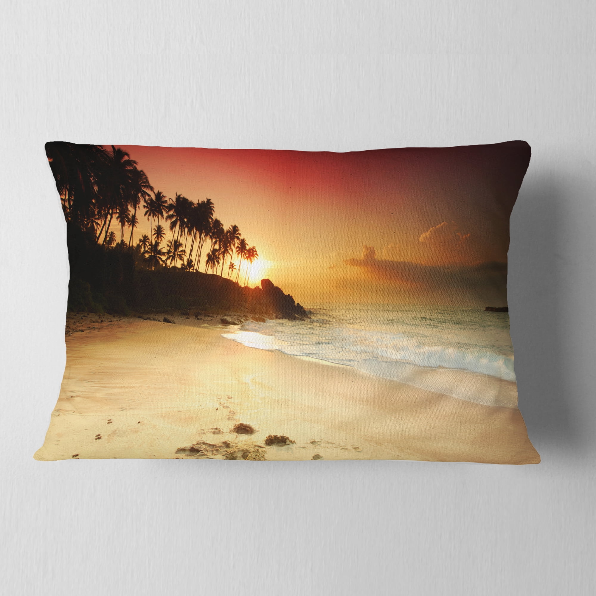 Designart Amazing Sunset and Beach in Sri Lanka - Modern Seashore Throw Pillow - 12x20