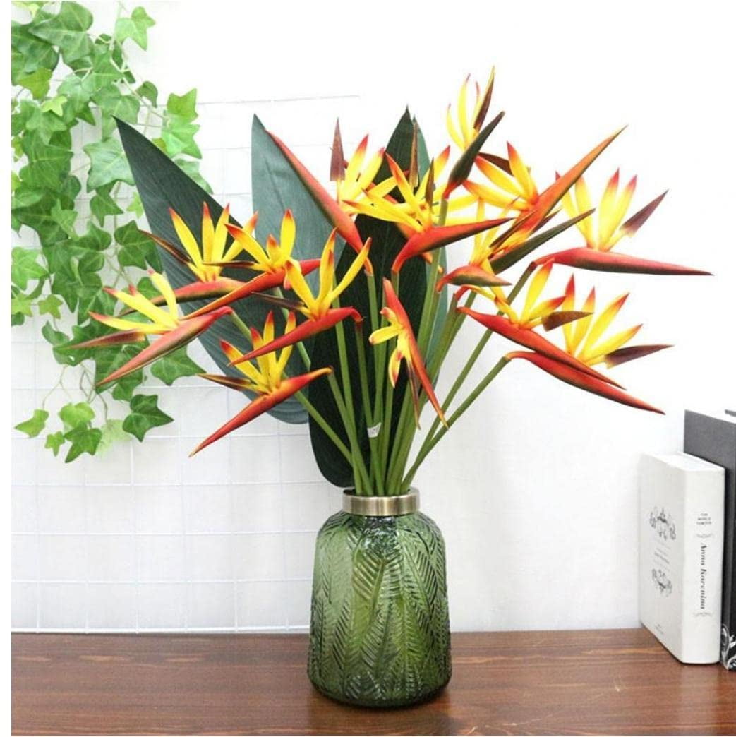 MODANU 20Pcs Bird of Paradise Greenery Plants, 22" Artificial Flowers Large Elegant Flowers Faux Flowers Bouquet Suitable for DIY Home Decor Party Theme Display (Yellow)