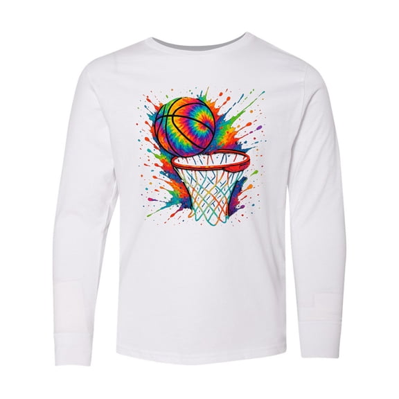 Inktastic Colorful Tie-dye Basketball Splash Art Long Sleeve Youth T-Shirt