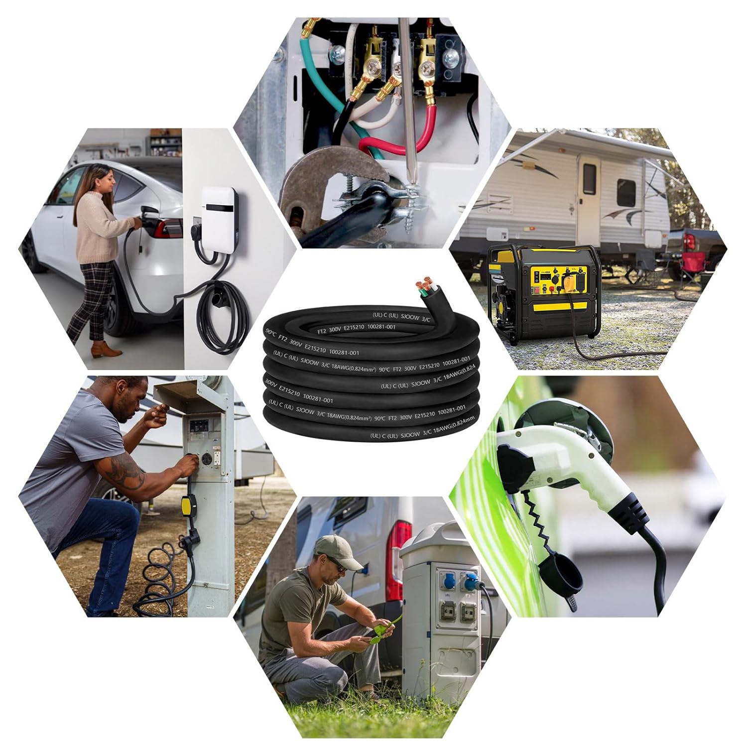 18/3 18 Gauge Wire SJOOW Wire 3 Conductor 18 Gauge Electric Portable Power Cable 300V 5A SJOOW Bulk Cable for Mini Split Air Conditioner HVAC/Heat Pump/Speaker Systems/Light/Trailer-50ft