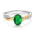 thumbnail image 2 of Gem Stone King 2 Tone 10K Yellow Gold and 925 Sterling Silver Green Nano Emerald and White Lab Grown Diamond Twisted Interwoven Ring for Women (0.71 Cttw, Available in Size 5,6,7,8,9), 2 of 4