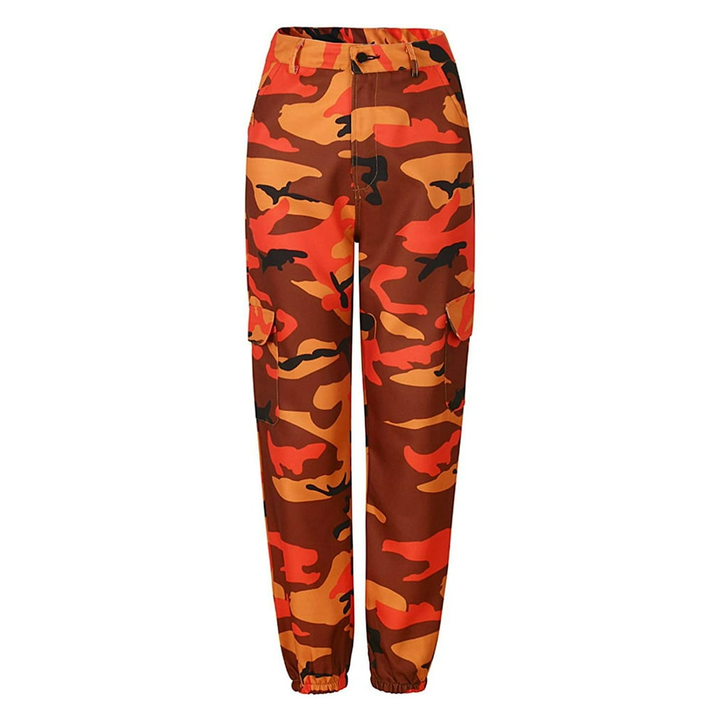 neon orange camo pants