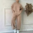 thumbnail image 2 of Hogleaql 2 Piece Sweatsuit for Women Plus Size Long Sleeve Lounge Drawstring Sweatshirt Wide Leg Athletic Pants Solid Color Loose Fit Outfits Dressy Winter Matching Sets with Pockets 2025 Khaki M, 2 of 4