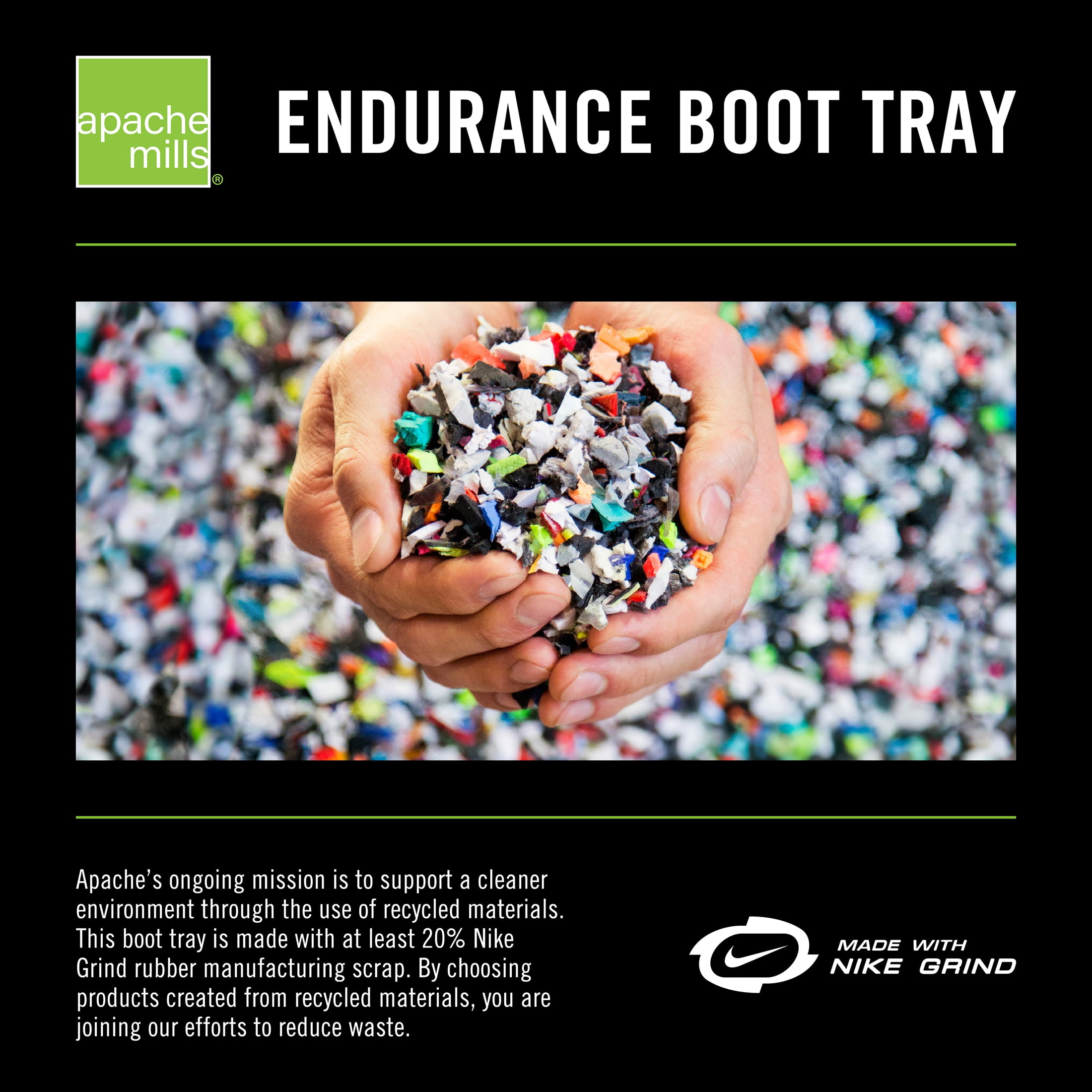 Apache Mills Black Endurance Indoor Outdoor Rubber Boot Tray made with Nike Grind, 15"x36"