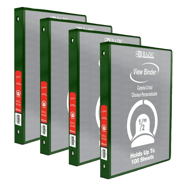 BAZIC 3 Ring Binder 1/2" Economy View Binders Green, Hold 100 Sheets, 4