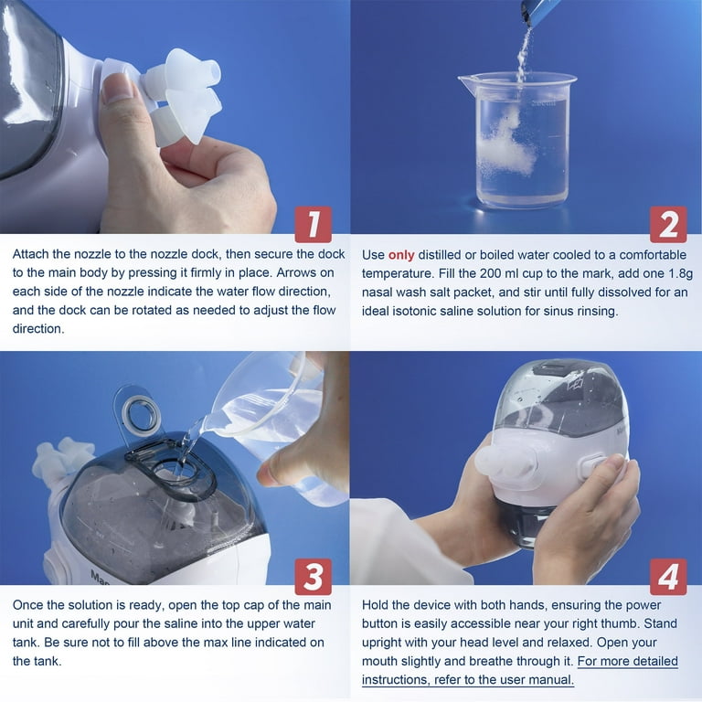 MAOEVER Nasal Irrigation System-Electric Neti Pot Sinus Nasal Irrigation Machine for Nasal Care, Nasal Cleaner with 30 Packs of Salt and Measuring Cup ...