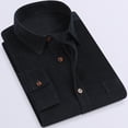 thumbnail image 1 of Camisa de manga larga para hombre Camisa con botones y cuello vuelto de color puro a la moda con bolsillo para citas, 1 of 5