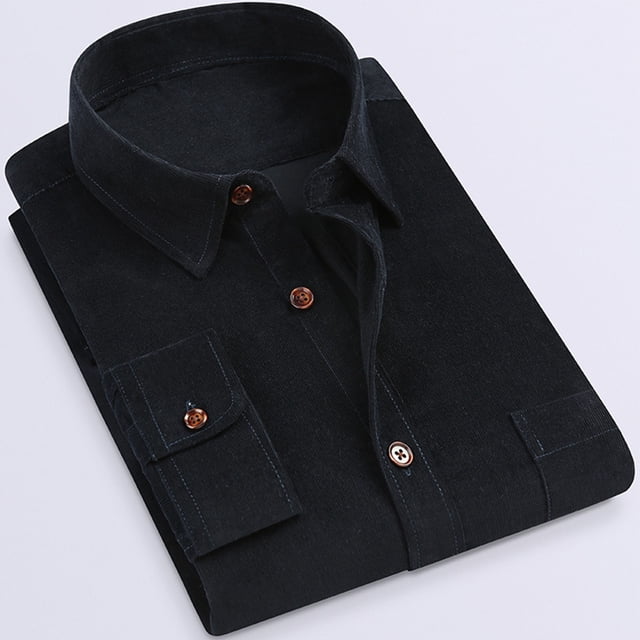 Camisa de manga larga para hombre Camisa con botones y cuello vuelto de color puro a la moda con bolsillo para citas