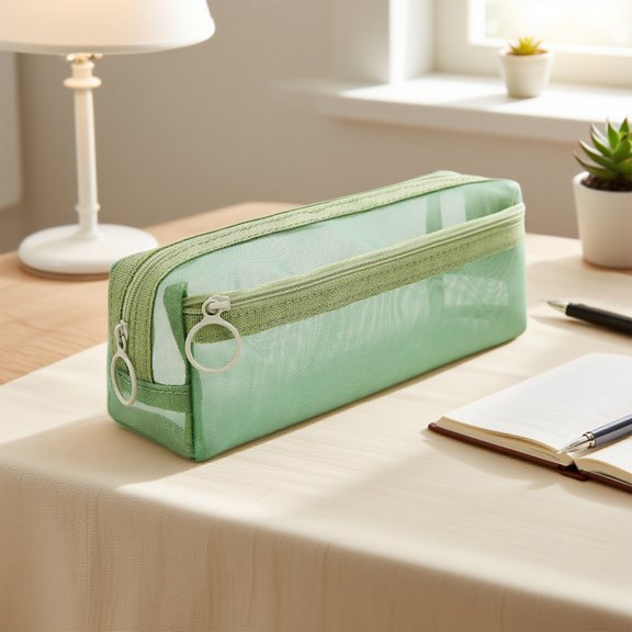 Mesh Pencil Case, Large Capacity Zipper Pencil Pouch with Multiple Compartments & Hanging Loop, Cute Sch-ool Supplies Organizer for Ki-ds, Stu-dents, Green