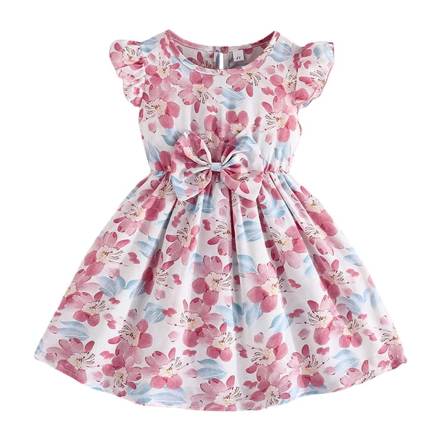 Robes d'Été Décontractées pour Filles, Style Occidental, Manches Courtes, Petit Châle Floral, Robe Princesse Smockée, 3-4 Ans