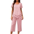 thumbnail image 6 of Hurxie Capri Sets Women 2 Piece Outfits Summer Top and Wide Leg Striped Pants with Pockets for Vacation Travel Clothes Pink,S, 6 of 6