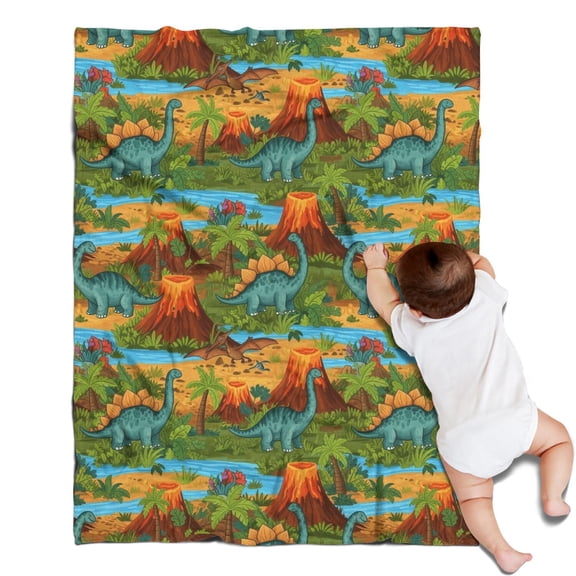 Colorful Dinosaurs River Volcanoes Pattern Blanket,Comfortable Soft Lamb Wool Throw Blanket,All Season,Warm Lightweight Blankets for Sofa Bed Couch Living Room Chair,30"x40"
