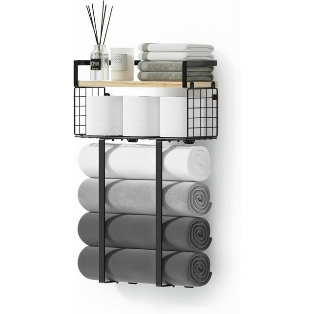Toallero para Baño con Estante de Metal, Estante de Toallas Colgantes en la pared, Almacenamiento de Toallaso para Baño Hotel Dormitorio Hogar, Vertical y Duradero
