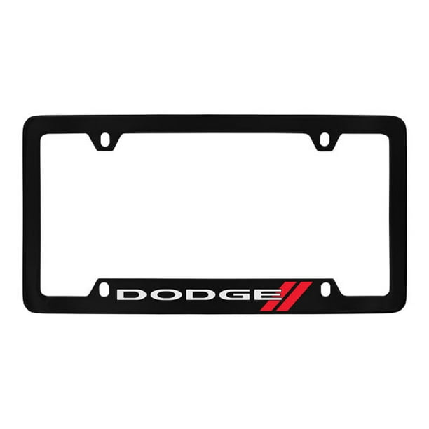 Dodge Logo Black Coated Metal Bottom Engraved License Plate Frame