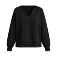 thumbnail image 7 of Taqqpue Women V Neck Pullover Tops Solid Color Oversize Blouse Shirts Loose Fit Keep Warm Plus Size Swweatshirt Tops for Women, 7 of 7
