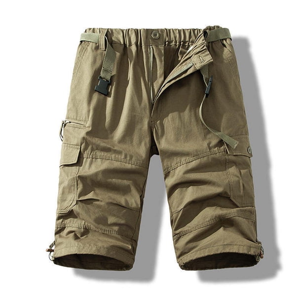 pstuiky Pantalones cortos deportivos para hombre, Pantalones cortos cargo elásticos para hombre, informales, con cordón ajustable, clásicos, de verano, con múltiples bolsillos