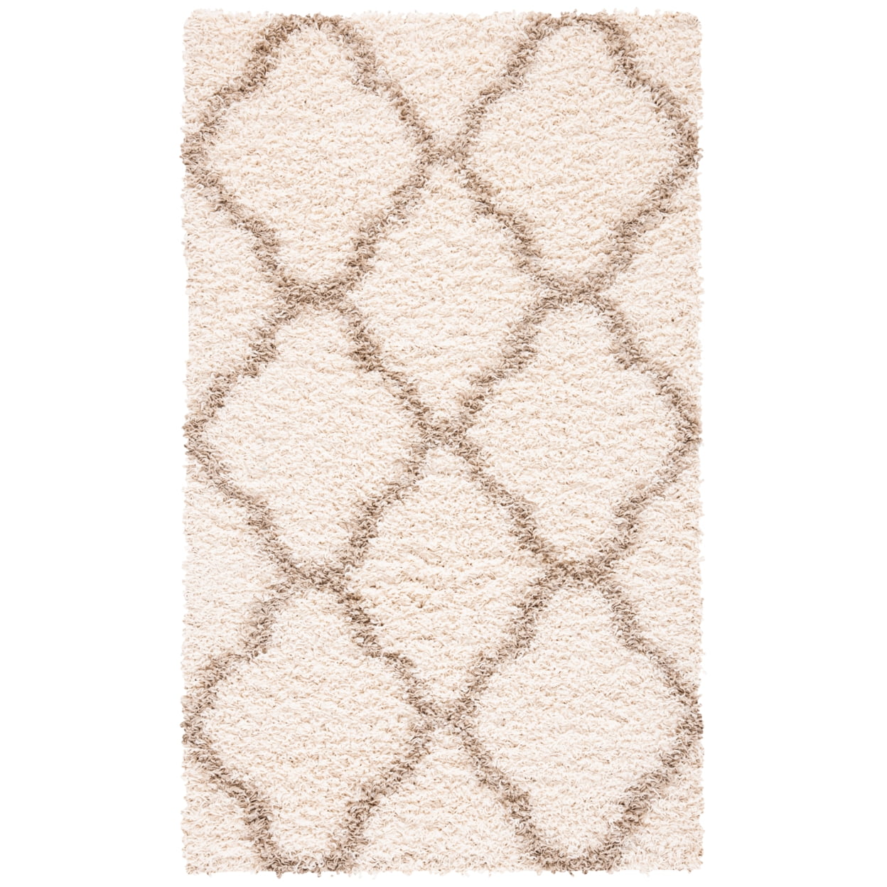 SAFAVIEH Daley Geometric Plush Shag Runner Rug, Ivory/Beige, 2'3" x 8'